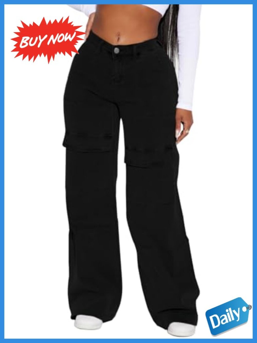 Cargo Pants Women Cotton Mid Rise Straight Leg Elastic Waist Streetwear